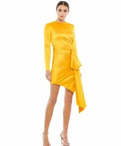 Ieena For Mac Duggal Asymmetrical Draped Long Sleeve Mini Dress