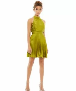 Ieena For Mac Duggal Pleated Halter Neck Mini Dress