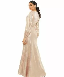 Ieena For Mac Duggal Shop For Metallic Empire Waist Blouson Sleeve Gown