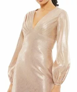 Ieena For Mac Duggal Shop For Metallic Empire Waist Blouson Sleeve Gown