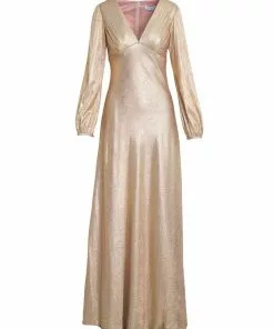 Ieena For Mac Duggal Shop For Metallic Empire Waist Blouson Sleeve Gown