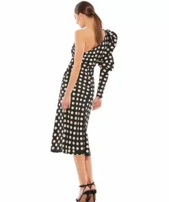 Ieena For Mac Duggal Long Puff Sleeve Polka Dot Tea Length Dress