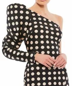 Ieena For Mac Duggal Long Puff Sleeve Polka Dot Tea Length Dress