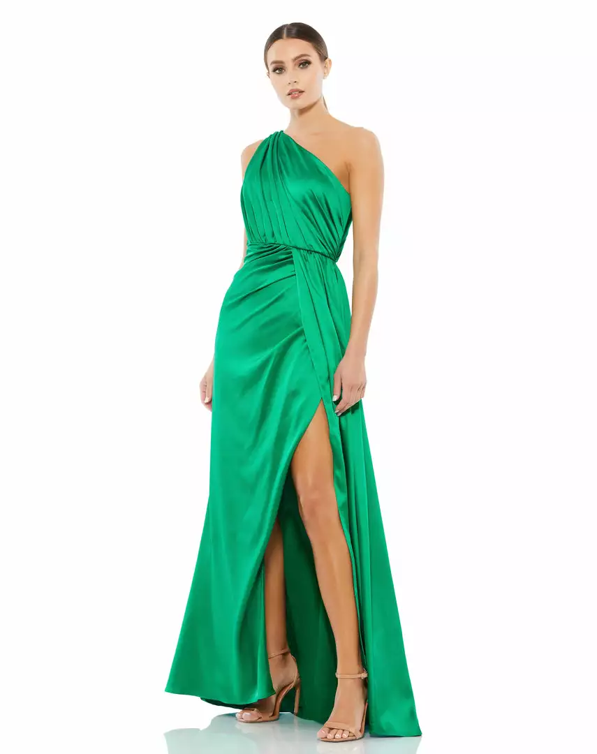 Ieena For Mac Duggal Draped One Shoulder Satin Gown Shop For 1 Ieena For Mac Duggal Draped One Shoulder Satin Gown Shop For