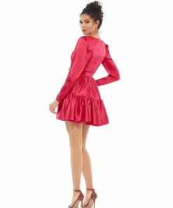 Ieena For Mac Duggal Shop For Tiered V-Neck Belted Mini Dress