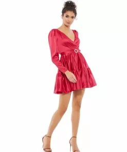 Ieena For Mac Duggal Shop For Tiered V-Neck Belted Mini Dress