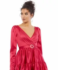 Ieena For Mac Duggal Shop For Tiered V-Neck Belted Mini Dress