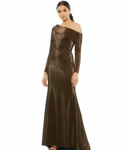 Ieena For Mac Duggal Shop For Textured Metallic Off-the-Shoulder Trumpet Gown