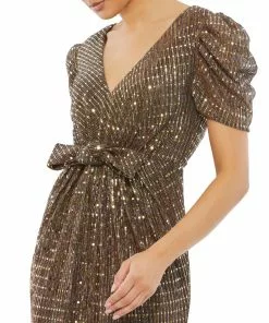 Ieena For Mac Duggal Bow Waist Metallic Gown Shop For