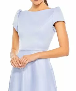 Ieena For Mac Duggal Satin Puff Shoulder Tea Length Dress