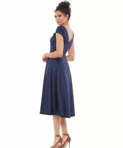 Ieena For Mac Duggal Satin Puff Shoulder Tea Length Dress