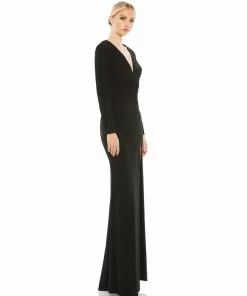 Ieena For Mac Duggal Shop For Jersey Long Sleeve Asymmetrical Ruched Gown