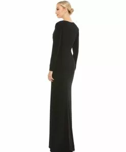 Ieena For Mac Duggal Shop For Jersey Long Sleeve Asymmetrical Ruched Gown