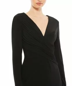 Ieena For Mac Duggal Shop For Jersey Long Sleeve Asymmetrical Ruched Gown