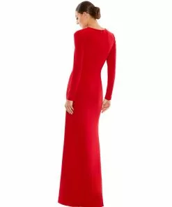Ieena For Mac Duggal Shop For Jersey Long Sleeve Asymmetrical Ruched Gown