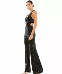 Ieena For Mac Duggal Sequined V-Neck Cut-Out Jumpsuit