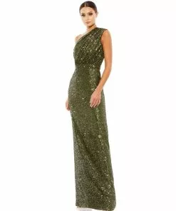 Ieena For Mac Duggal Shop For Sequined Ruched One Shoulder Gown