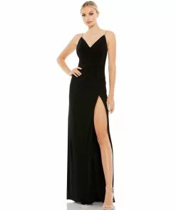 Ieena For Mac Duggal Faux Wrap V Neck Open Back Gown