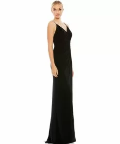 Ieena For Mac Duggal Faux Wrap V Neck Open Back Gown