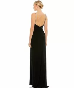 Ieena For Mac Duggal Faux Wrap V Neck Open Back Gown