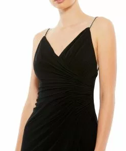 Ieena For Mac Duggal Faux Wrap V Neck Open Back Gown