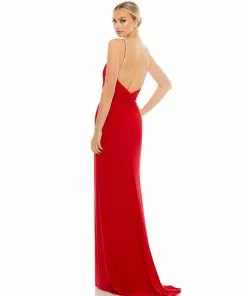 Ieena For Mac Duggal Faux Wrap V Neck Open Back Gown
