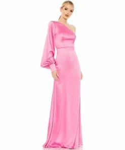Ieena For Mac Duggal One Shoulder Bishop Sleeve Trumpet Gown Shop For