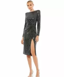 Ieena For Mac Duggal Structured Long Sleeve Side Twist Midi Dress