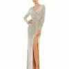 Ieena For Mac Duggal Shop For Sequined Long Sleeve Faux Wrap Ruched Gown