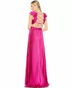 Ieena For Mac Duggal Shop For Pleated Ruffled Cap Sleeve Cut Out Lace Up Gown