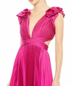 Ieena For Mac Duggal Shop For Pleated Ruffled Cap Sleeve Cut Out Lace Up Gown