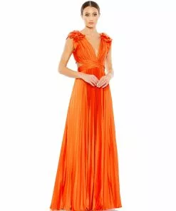 Ieena For Mac Duggal Shop For Pleated Ruffled Cap Sleeve Cut Out Lace Up Gown