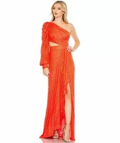 Ieena For Mac Duggal Sequined One Shoulder Cut Out Gown Shop For