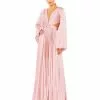 Ieena For Mac Duggal Pleated Long Sleeve Cut Out Gown