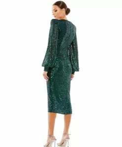 Ieena For Mac Duggal Sequined Structured Bishop Sleeve Midi Dress Shop For