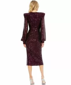 Ieena For Mac Duggal Sequined Structured Bishop Sleeve Midi Dress Shop For