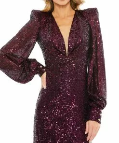 Ieena For Mac Duggal Sequined Structured Bishop Sleeve Midi Dress Shop For