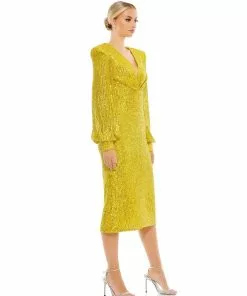 Ieena For Mac Duggal Sequined Structured Bishop Sleeve Midi Dress Shop For