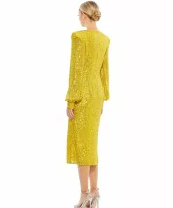 Ieena For Mac Duggal Sequined Structured Bishop Sleeve Midi Dress Shop For