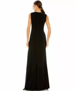 Mac Duggal Shop For Draped Side Knot Jersey Gown W/ Rhinestone Ring
