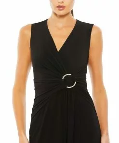 Mac Duggal Shop For Draped Side Knot Jersey Gown W/ Rhinestone Ring