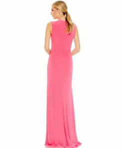 Mac Duggal Shop For Draped Side Knot Jersey Gown W/ Rhinestone Ring