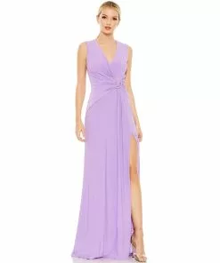 Mac Duggal Shop For Draped Side Knot Jersey Gown W/ Rhinestone Ring