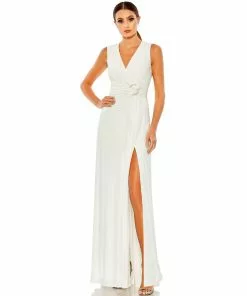 Mac Duggal Shop For Draped Side Knot Jersey Gown W/ Rhinestone Ring