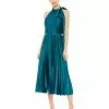Mac Duggal Pleated High Neck Kitten Bow Midi Dress