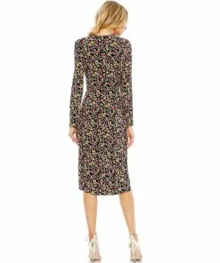 Ieena For Mac Duggal Floral Long Sleeve Midi Dress