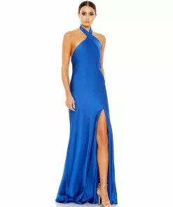 Ieena For Mac Duggal Shop For Asymmetrical Crisscross Halter Gown