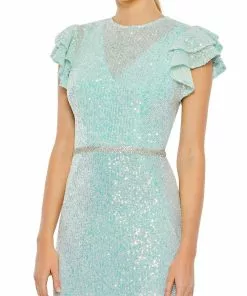 Ieena For Mac Duggal Sequined High Neck Flutter Sleeve Gown Shop For