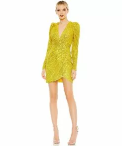 Mac Duggal Sequined Shoulder Pad Cocktail Dress Shop For