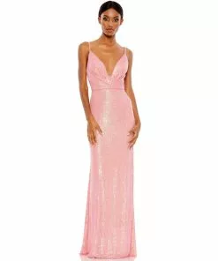 Ieena For Mac Duggal Sequined Draped V Neck Gown